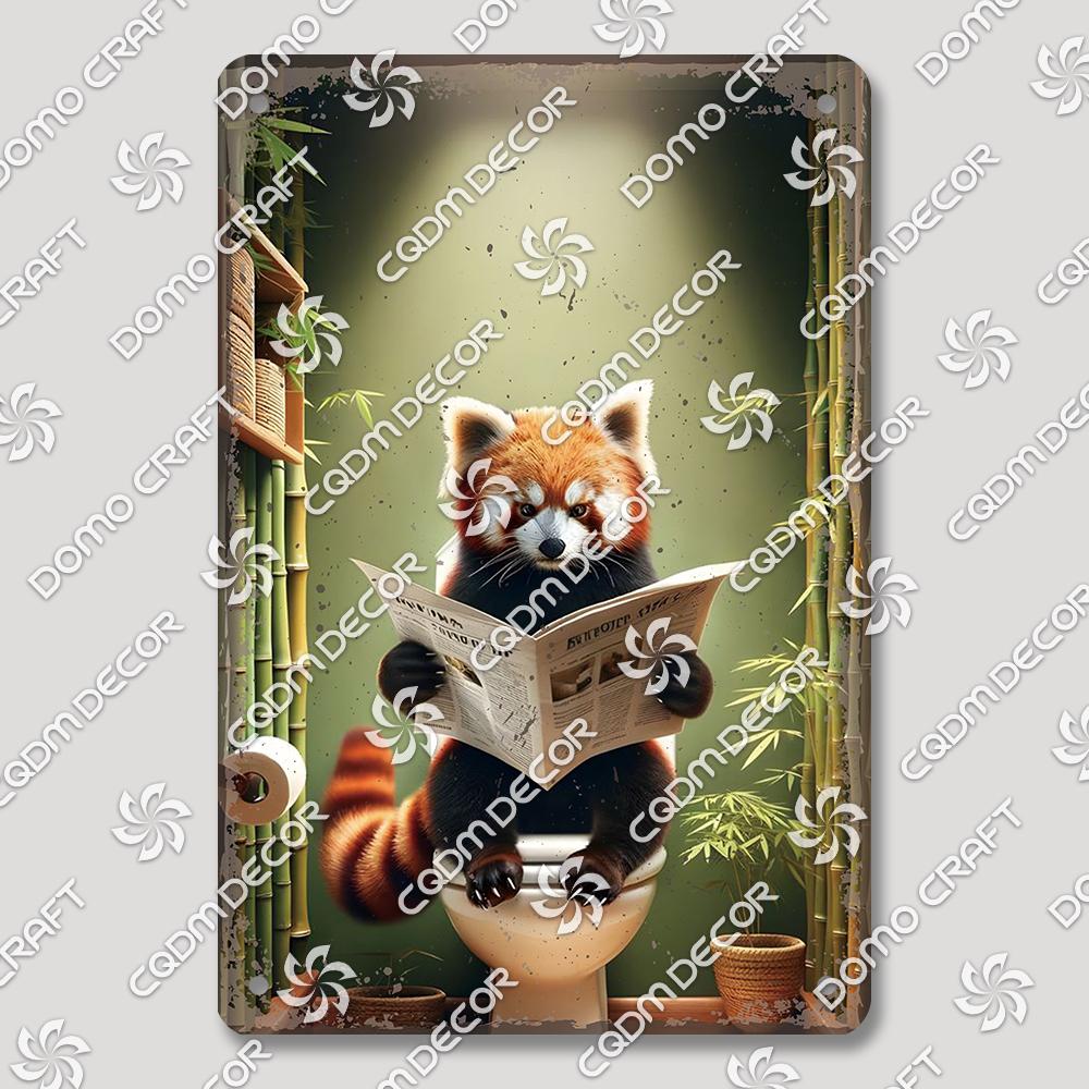 Funny Toilet Tin Sign Vintage Metal Poster Rabbit Raccoon Cat Dog Metal Plates Retro Wall Decor for Cafe Bathroom Home