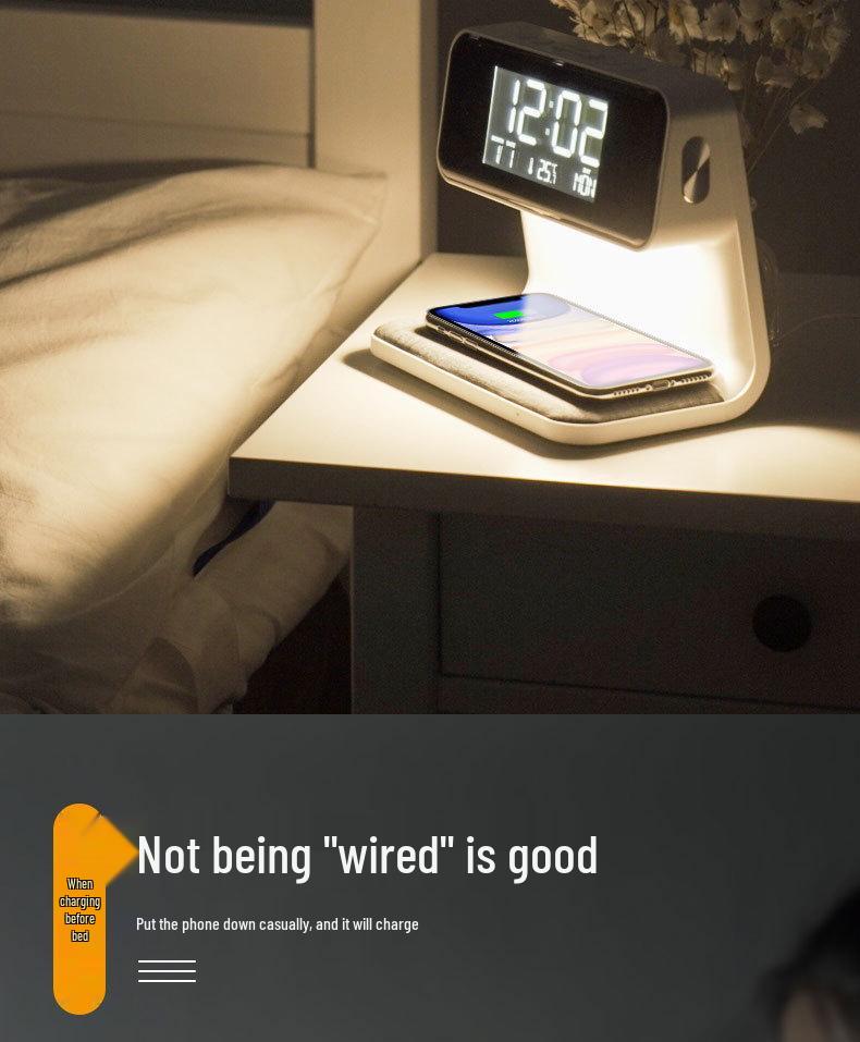 10W Wireless Charging Bedside Lamp with Alarm Clock & Three-Level Dimming Night Light
