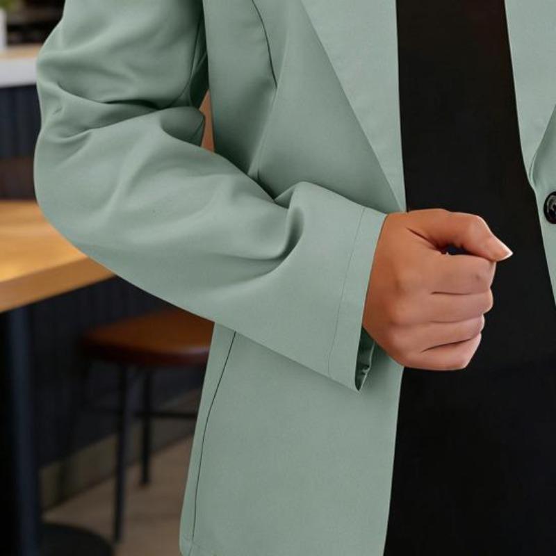 Women Suit Coat Lapel Long Sleeve Single Button Suit Jacket with Flap Pockets Solid Color Work Office Business Outerwear