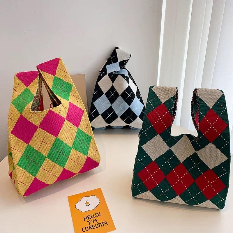 Square Rhombus Rhombus Stripe Geometric Knitted Gift Bag Handbag Handbag Handbag Tote Bag