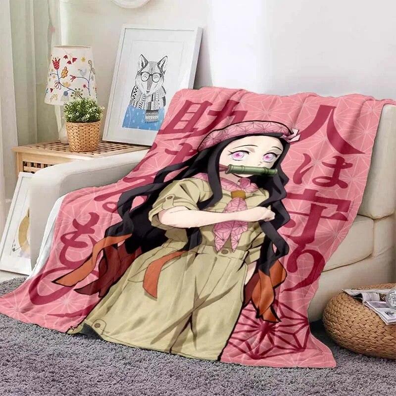 Kamado Nezuko Flannel Demon Slayer Blanket Washable Sofa Cover Hiking Picnic Fashionable Leisure Napping Throw Blankets