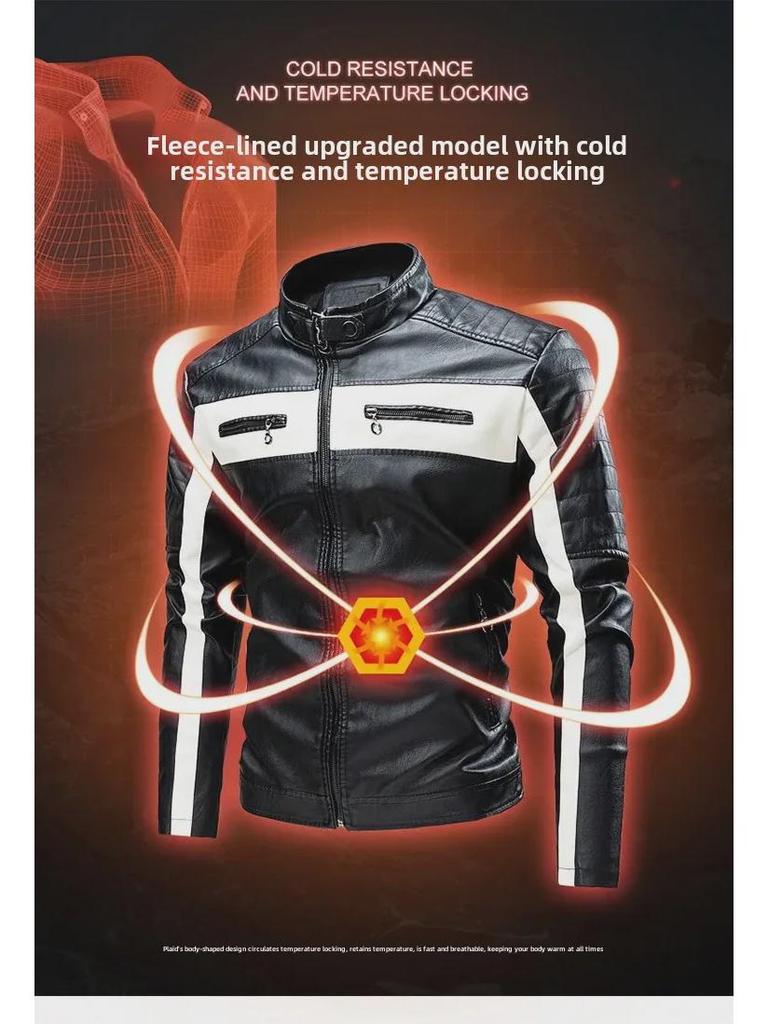 Men's Fashion Patchwork Leather Motorcycle Jacket, Large Size