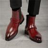 Winter Fashion Men's Black Red Slip On Pointed Business Casual Ankle Boot Male High Tops Chelsea Leather Shoes Zapatos Hombre