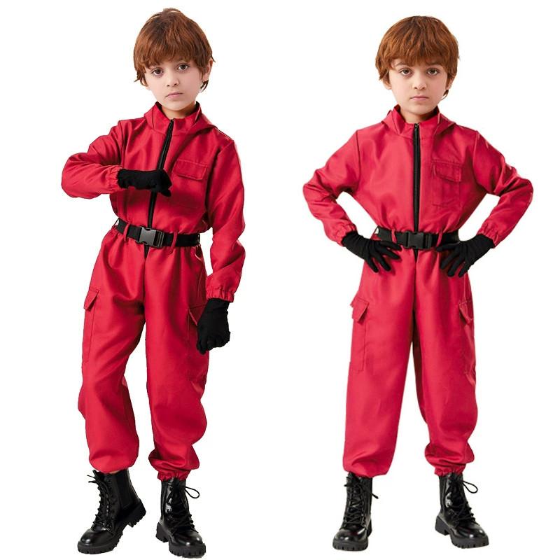 Squid Game Theme Cosplay Red Jumpsuit With Polyester Fabric For Girls Halloween Costume