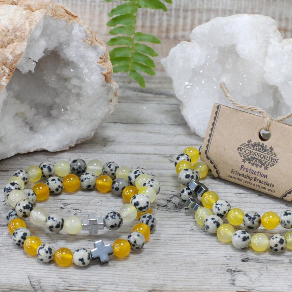 Couple Bracelets 2-Pack Dalmatian Jasper Yellow Agate