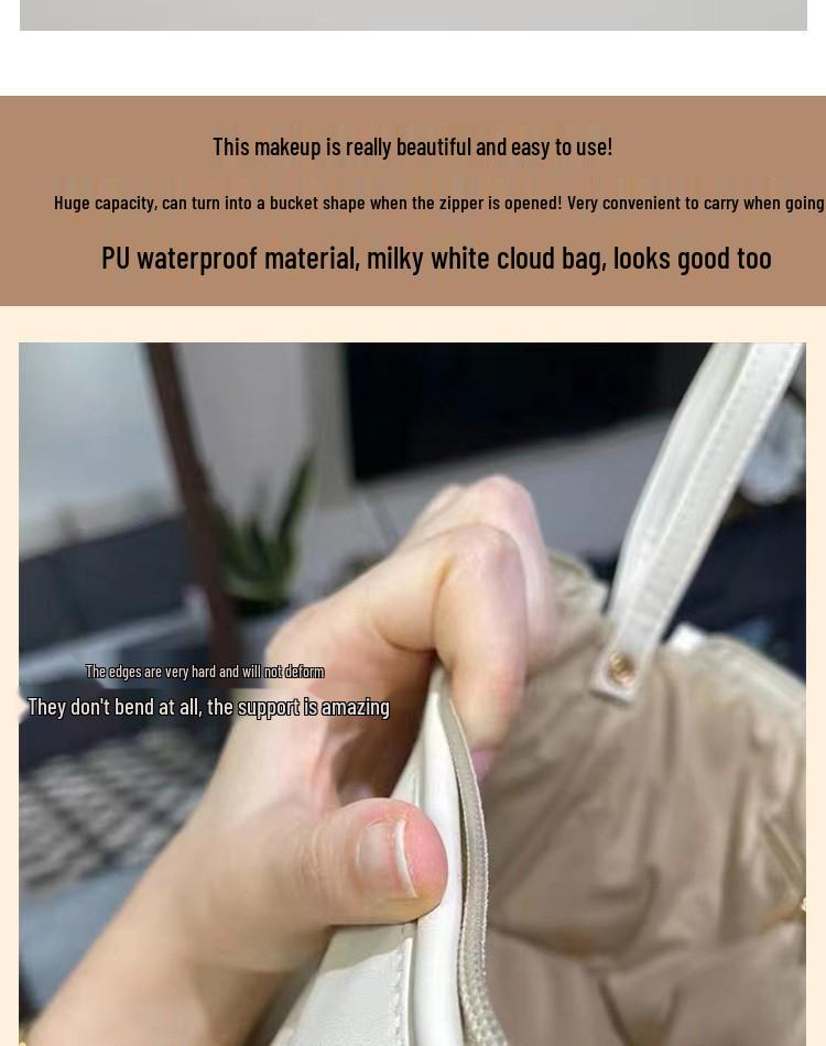 Double-Layer Cloud Makeup Bag for Women: Large-Capacity, Portable Travel PU Toiletry & Cosmetics Organizer
