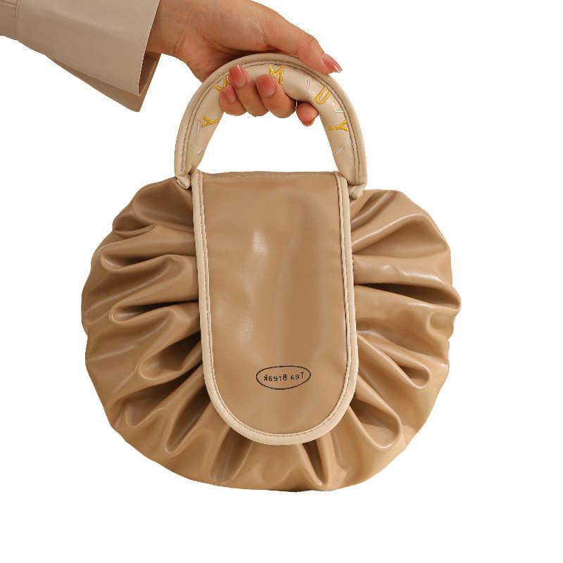Modern Minimalist Pu Travel Makeup Bag With Drawstring For Cosmetic Storage And Toiletries