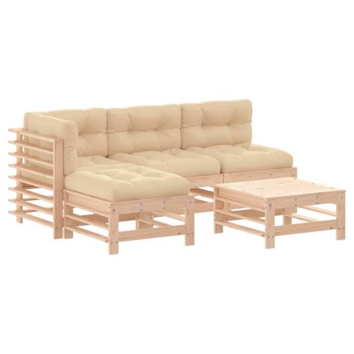 VidaXL Salon de Jardin avec Coussins 5 pcs, Canapés avec Dossier et Accoudoir, Ensemble de Meubles avec Table Basse Patio 3186067