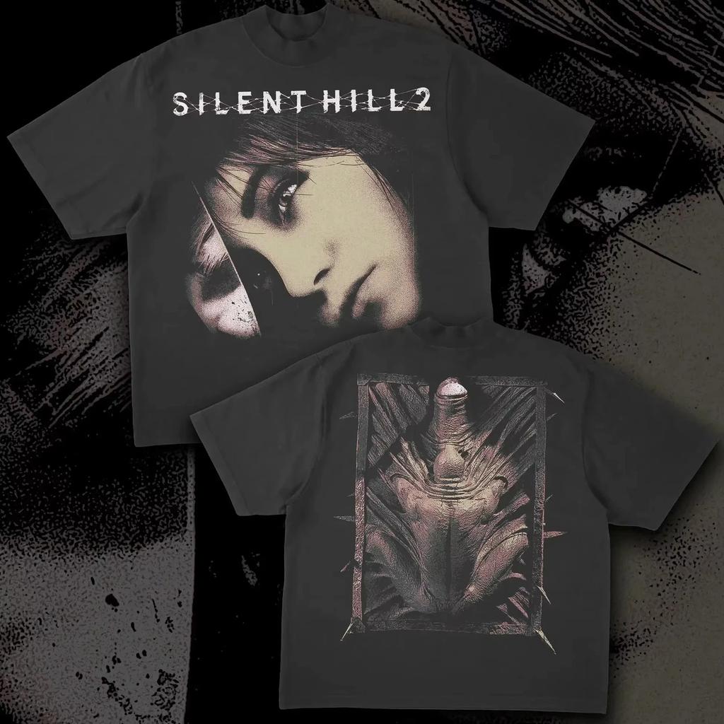 Silent Hill 100% Bawełna Koszulka z Nadrukiem Czarna Gra Horror Unisex Styl Gotycki 100% Bawełna Koszulka Streetwear dla Par