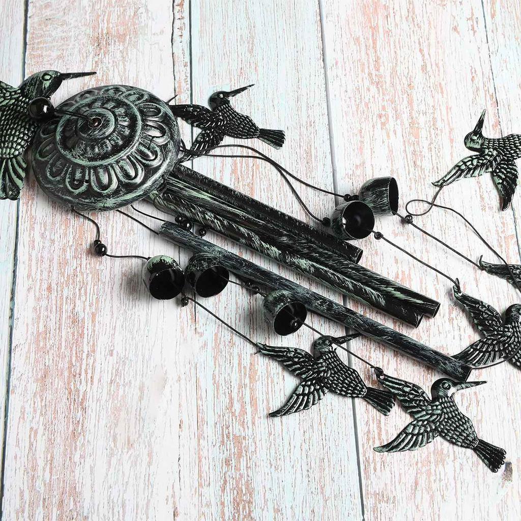 Green Retro Animal Iron Wind Chimes Waterproof Metal Wind Bells with 4 Aluminum Tubes 6 Bells Romantic Wind Chime for Home