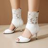 Summer Peep Toe High Top Sandals for Women Thin Heel 7.5cm Black White Lace Pumps Women Shoes Female Gladiator Sandalias WSH5046