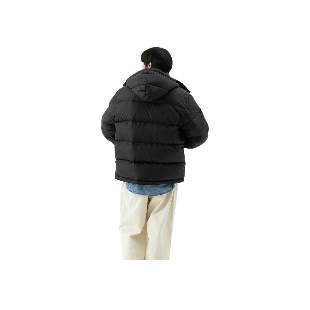 Lee Logo Pattern Zipper Duck Down Warm Hooded Down Jacket Unisex outerwear Black LE2304DP04BK
