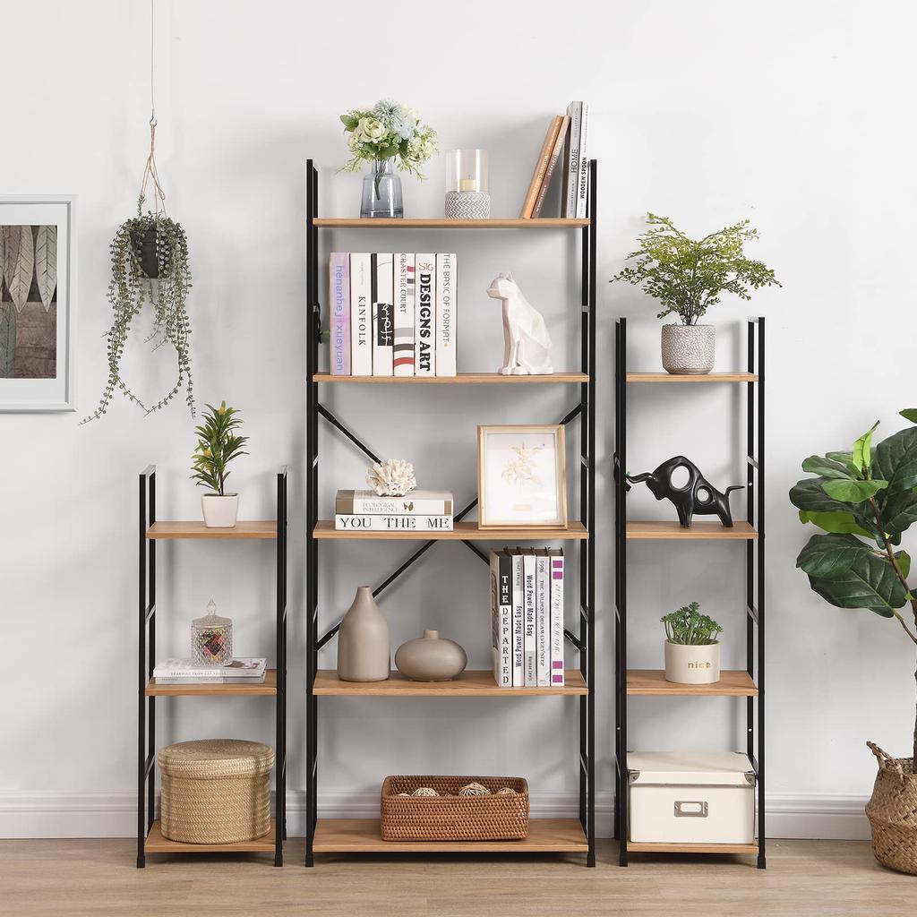 Slim, Open Shelving Unit with Steel Shelves, 58.6cm Wide X 23.5cm Deep X 80cm High, 3 Shelves, Assembly Required, Oak and Black Finish
