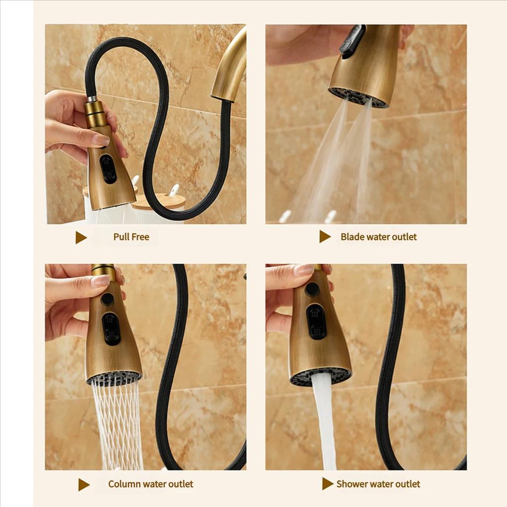 Antique Brass Pull-out Kitchen Faucet Water Purifier Sink Faucet 360° Rotate Hot Cold Drinking Water Filter Kitchen Mixer Taps