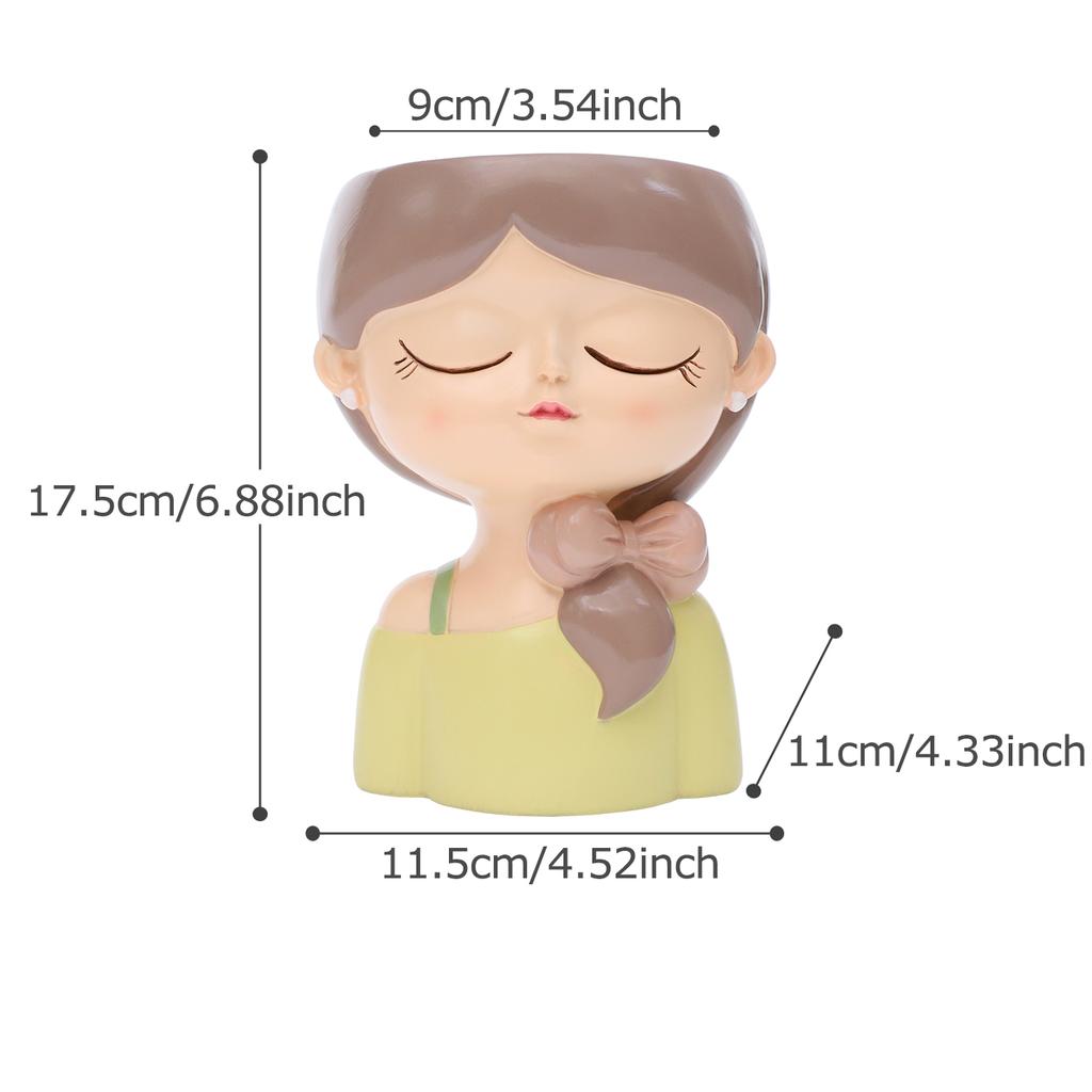 Cute Girl Small Plant Pot Resin Succulent Planter for Home Office Desk Mini Ornament Fairy Garden Flowerpot Decoration