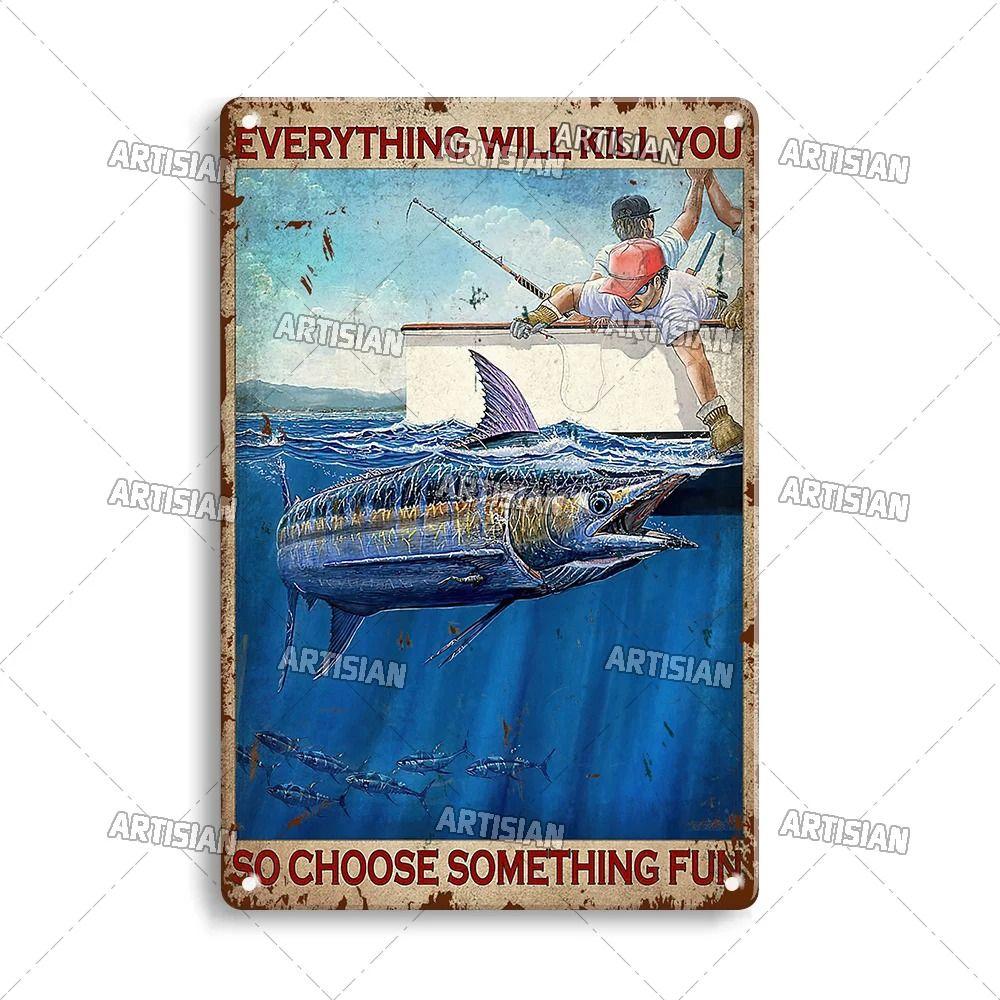 Boy Who Loved Fishing Metal Sign, Gift for Fisherman 20x30cm