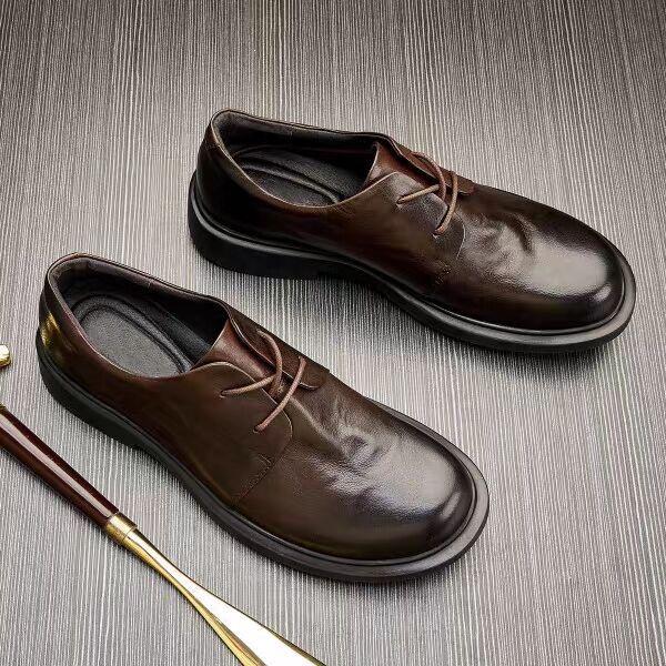 Herren Freizeit Schuhe 2026 Frühling und Herbst atmungsaktiv Business niedrig geschnitten runde Spitze Jugend Schnürung lässig Lederschuhe