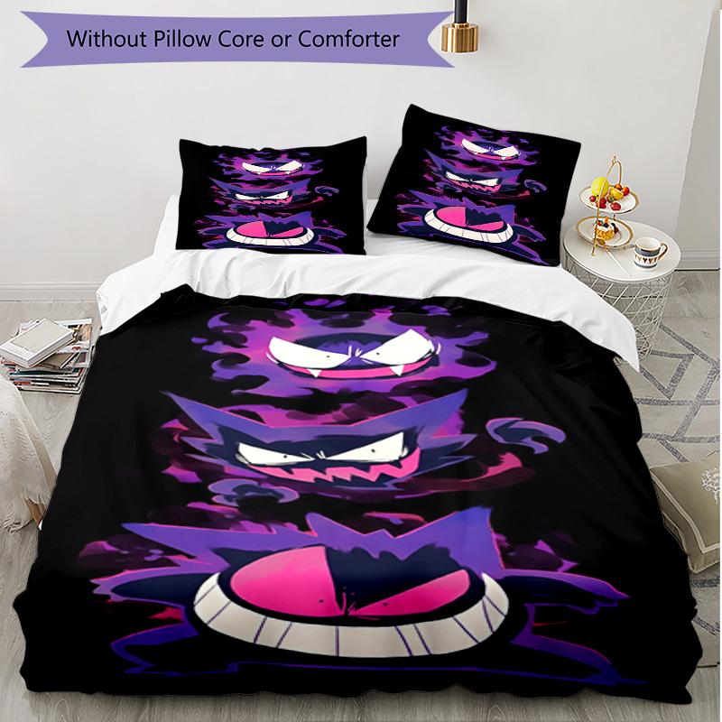 3pcs Duvet Cover Set (1*Duvet Cover + 2*Pillowcase, Without Core), Gengar Print Soft All‑Season Bedding Set, Home Bedroom Decor Gift