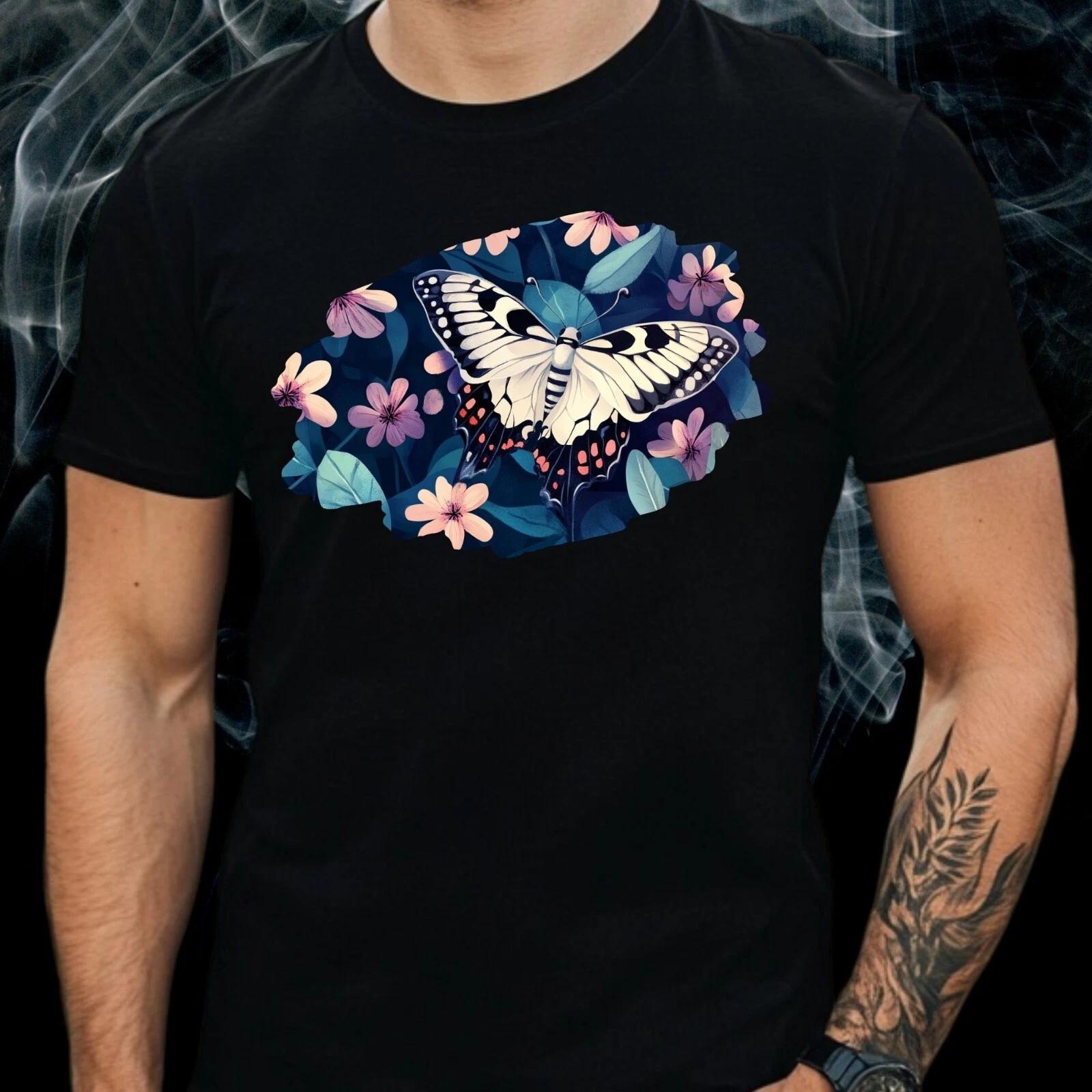 T-Shirt Herren Motte mit Blumen Motiv Baumwolle Größe S bis 5XL L