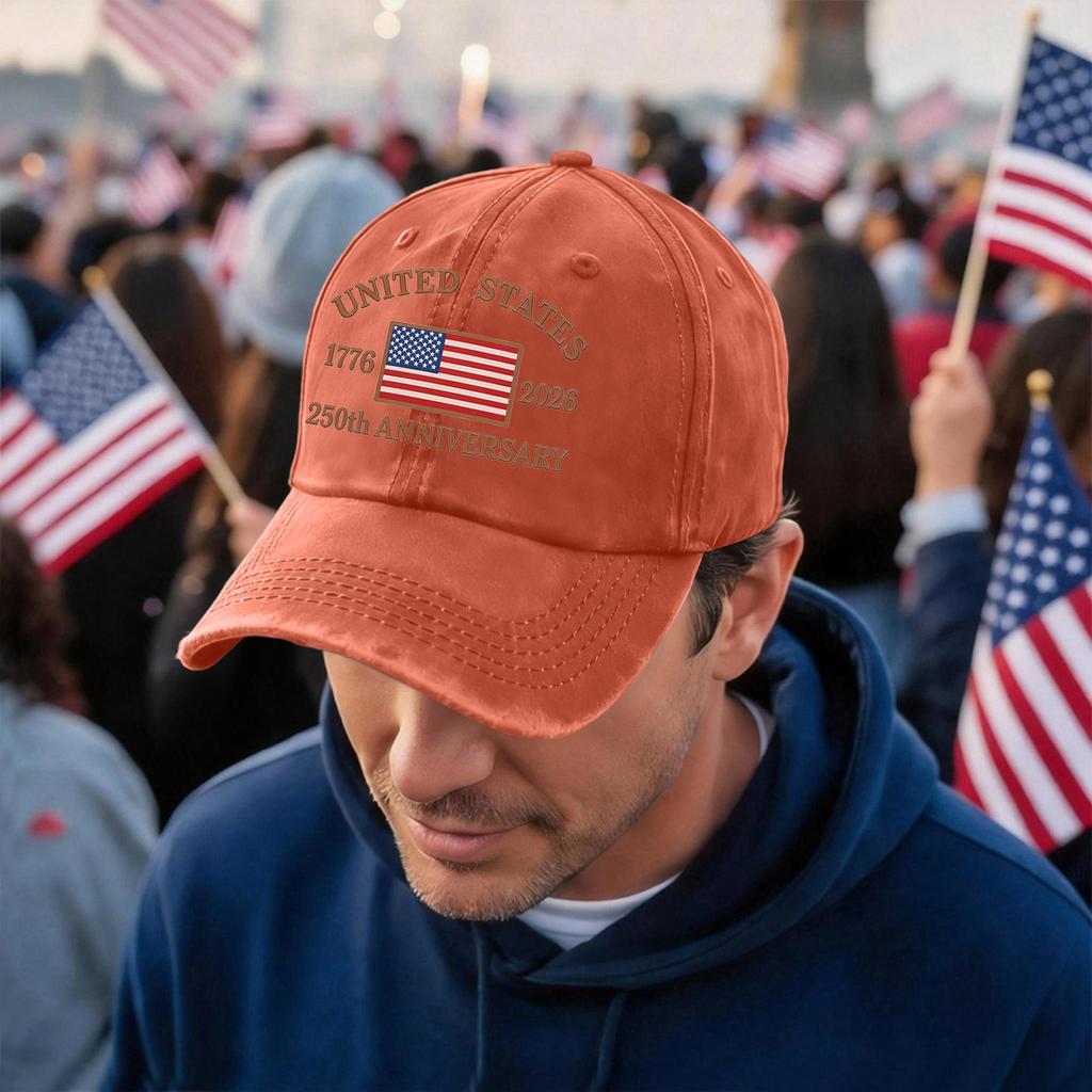 Unisex Vintage Washed Baseball Cap with United States 250th Anniversary 1776 2026 Print Adjustable Fit Classic Style