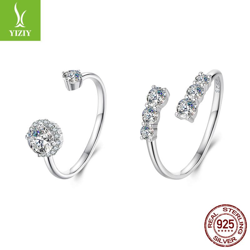 Shining Mozzarella Diamond Ring, Simple Classic Temperament 925 Sterling Silver Platinum Plated Open Ring Ring