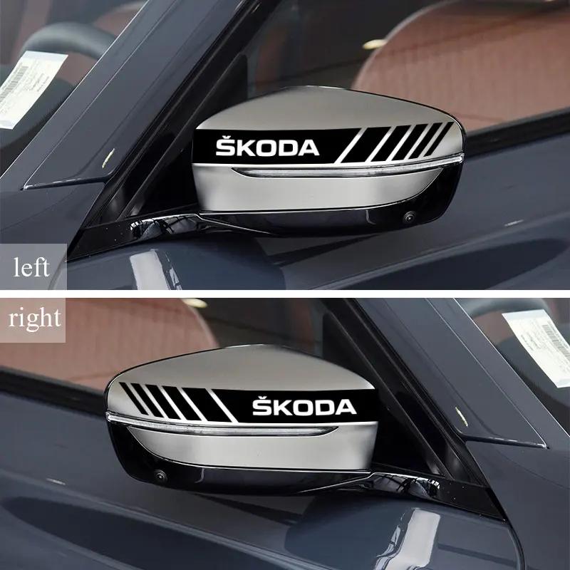 XOWS7 2PCS Car Styling Rearview Mirror Sticker Decoration Badge For Skoda OCTAVIA RS FABIA KAMIQ KAROQ KODIAQ RAPID SCALA SUPERB