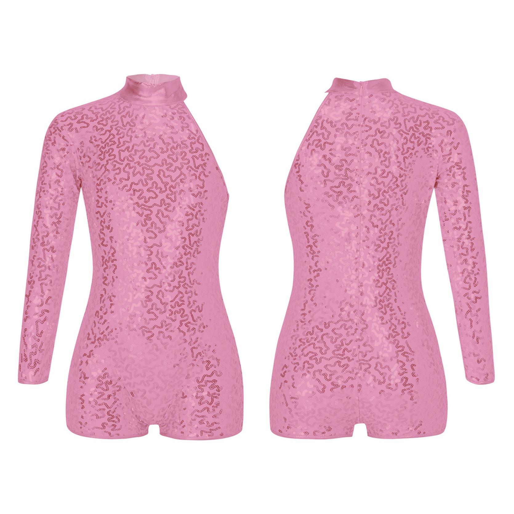 

Детский гимнастический купальник с длинными рукавами и блестками для девочек, короткий комбинезон для балета и танцев 7-8 Years розовый