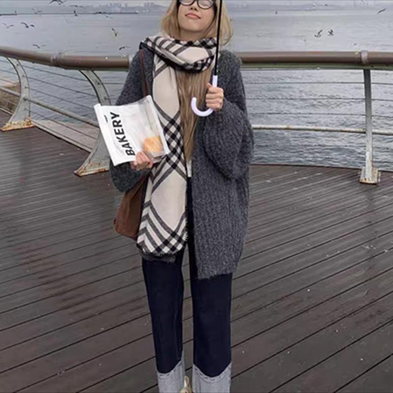Fashion Loose Cardigan Knitted Hooded Women Sweater Solid Color Casual Coats Lantern Long Sleeves Office Large Knit Jacket Top Clothing