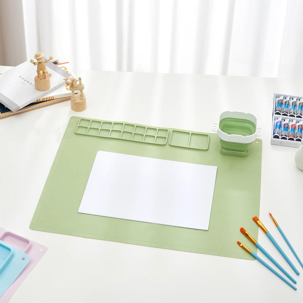 Tappetino da disegno in silicone riutilizzabile con ventosa per bambini, popolare per bambini, con tappetino da pittura in silicone per arte e tazza