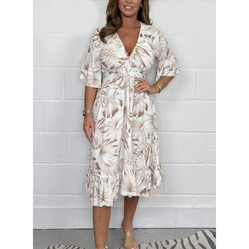 Letní dámské šaty velké velikosti s potiskem, volné ležérní šaty s vysokým pasem