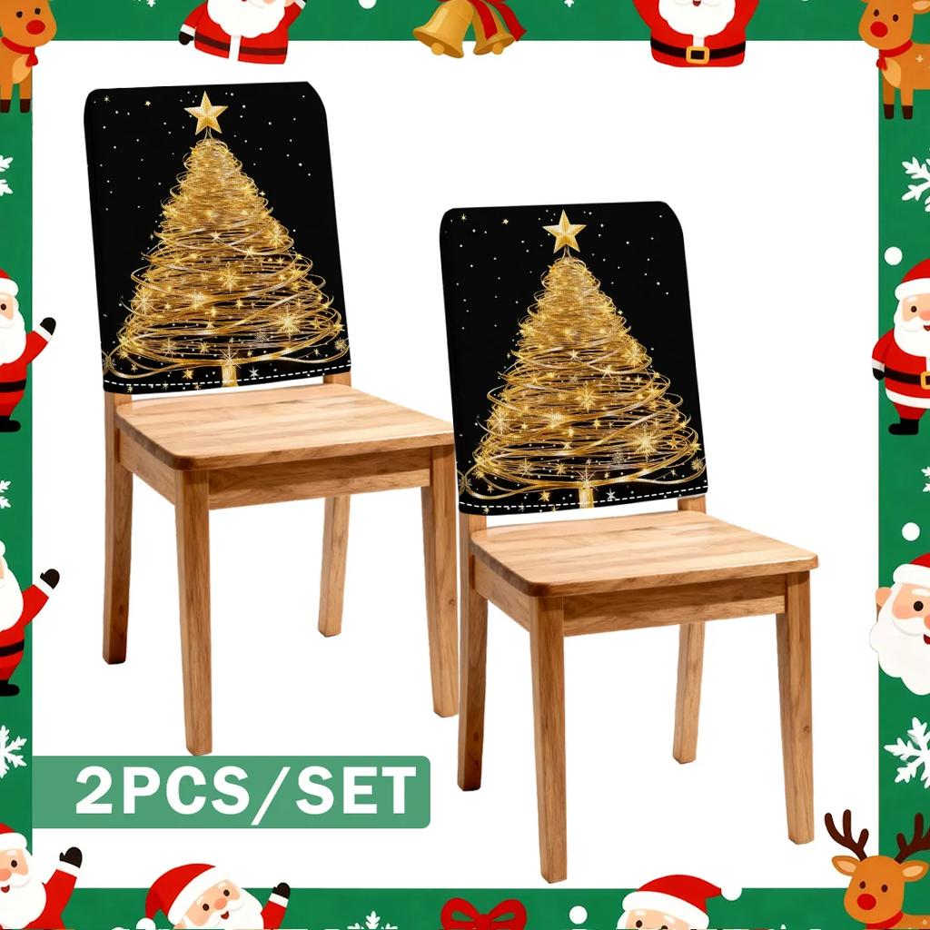 2/4/6pcs/set Black Gold Christmas Tree Chair Cover Table Decoration Dining Seat Chair Covers Dining Room Bar Party Banquate