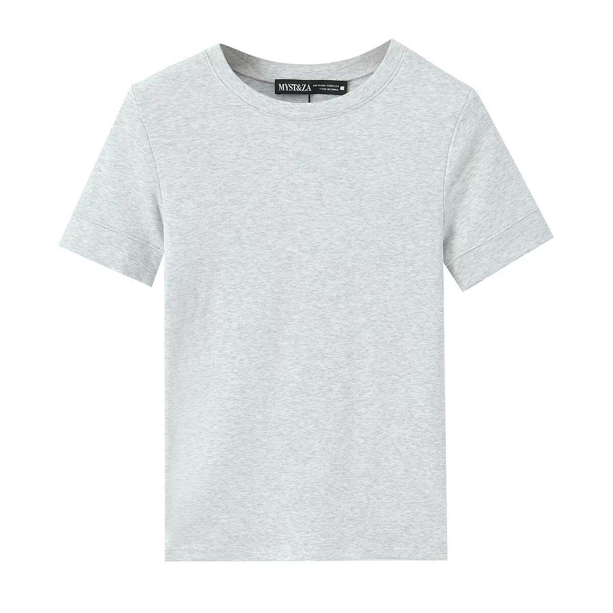 TAOP&ZA Women s Minimalist Round Neck Short Sleeve T-Shirt, Spring 2026, Available in Five Solid Colors. S светло-серый