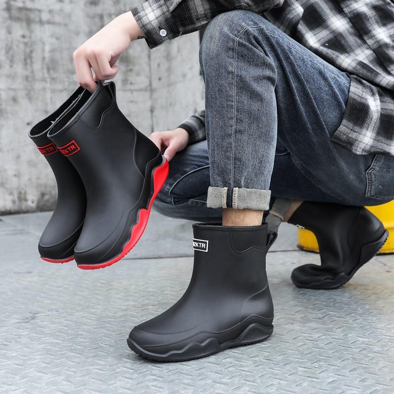 Rain shoes men's and women's medium tube plastic non-slip water shoes outdoor water boots warm rain boots couple rubber shoes you