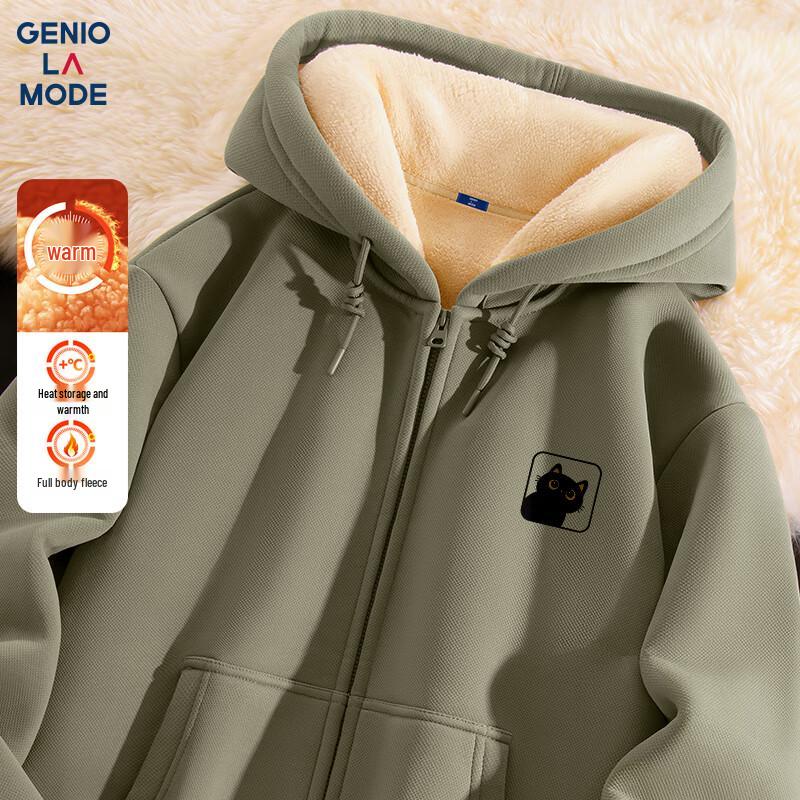 

GENIOLAMODE Men s Sherpa-Lined Hooded Cardigan with Cat Print 3XL