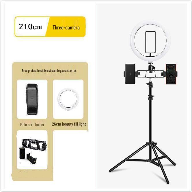 Floor Stand Multifunctional Tripod with Beauty Light for Live Streaming and Mobile Phone Holder.