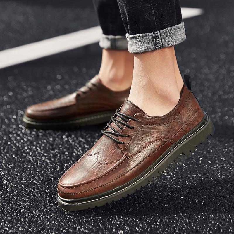 2021 Autumn and Winter New British Black Casual Shoes, Men's Trendy Retro Leather Shoes, Brock Small Leather Shoes for Men