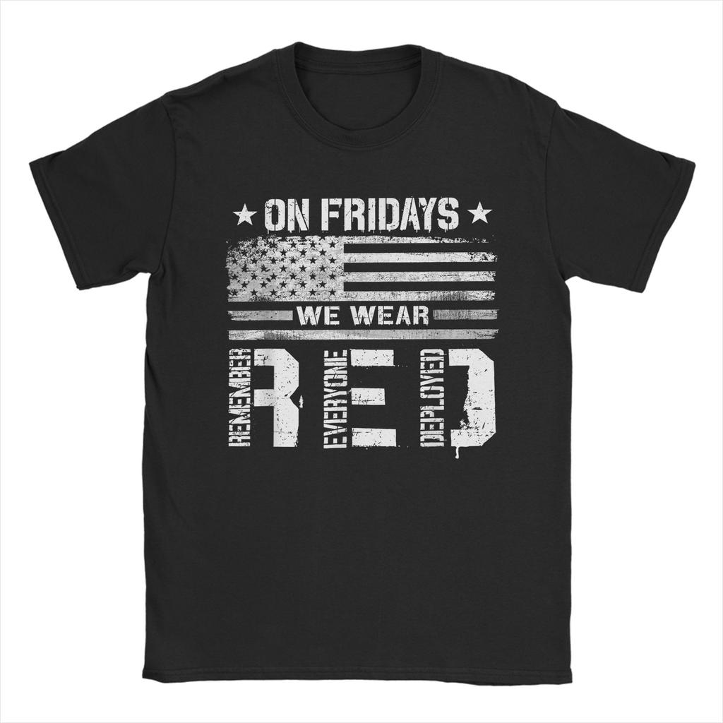 On Friday We Wear Red American Flag Military Supportive Unisex T Shirts Tee Shirt Short Sleeve Round Neck TShirts Clothing
