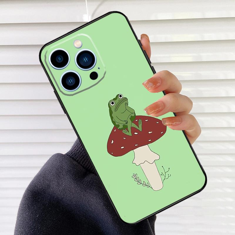 Mint Green The Frog Mushroom Phone Case For iPhone 16 15 14 13 11 12 17 Pro Max Mini 15 16 Plus 16e 17 Air Cover Fundas