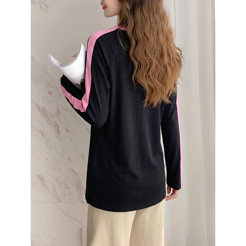 Sweet and cool style contrasting long-sleeved T-shirt for women