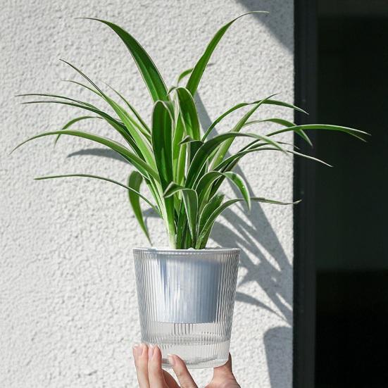 Vaso de Flores Autoirrigável Plástico Listrado com Cordas de Pavio Reservatório de Água Vaso para Plantas de Interior para Mesa Escritório Decoração de Casa