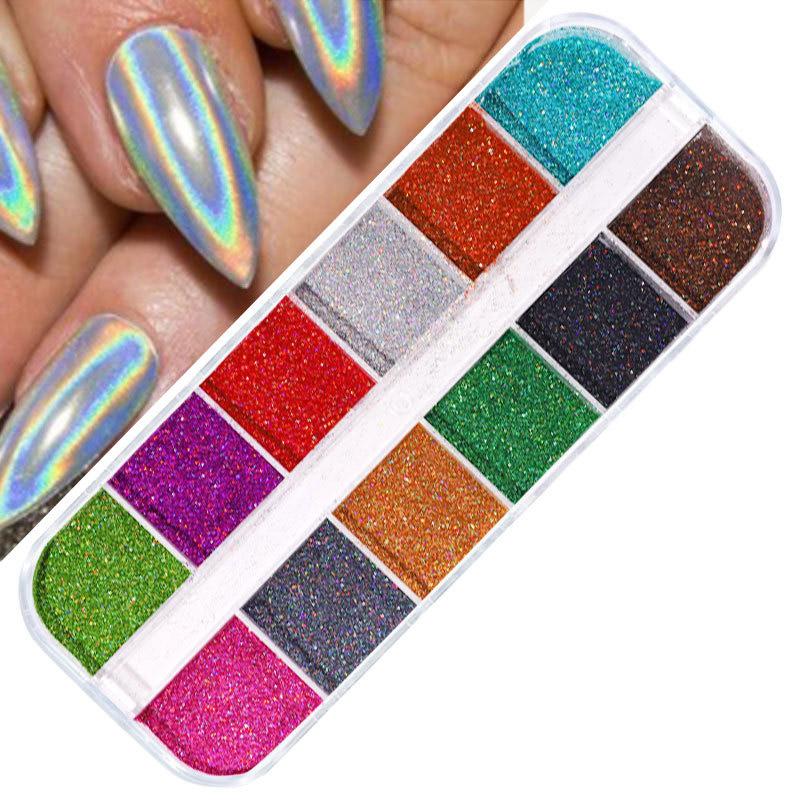 12 Colors/Set Nail Sticker Decor Sparkly Alphabet Small Laser Glitter Nail Sequin DIY Letter Nail Art Decorations Accessories