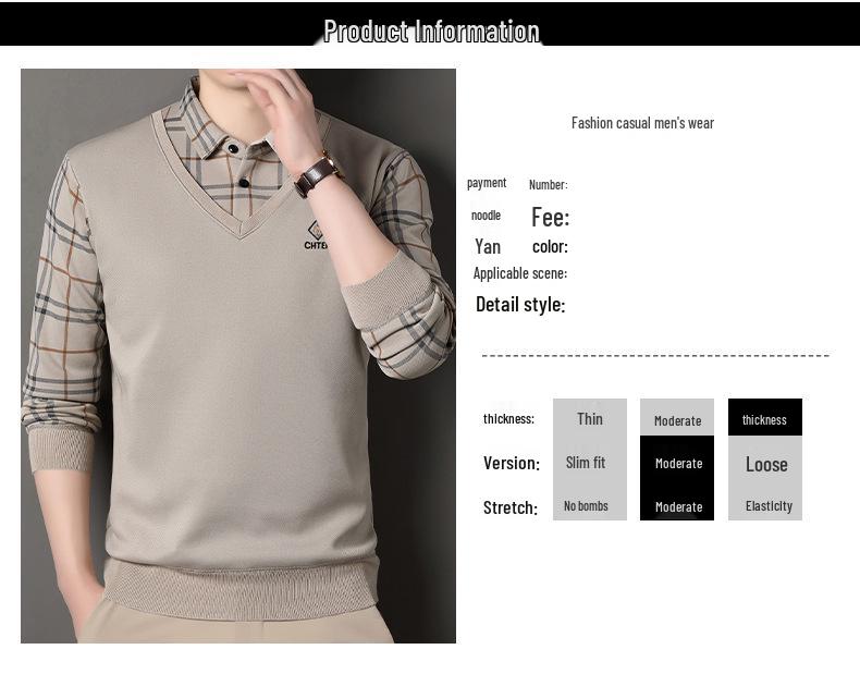 Men's Fleece-Lined Two-Piece Shirt Collar Knitted Sweater - Autumn/Winter Warm Base Layer