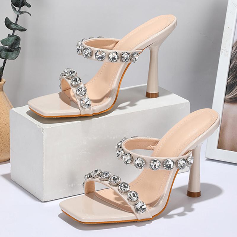 Liyke Letnia Impreza Kobiety Cienkie Wysokie Obcasy Kryształowe Cyrkoniowe Kapcie Moda Odkryte Palce Klapki Sandały Damskie Buty Ślubne Rozmiar 42