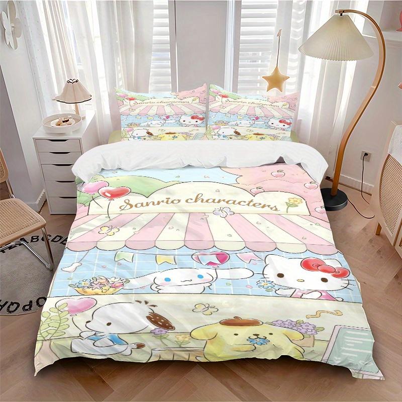 3pcs Pom Pom Purin and Friends Quilt Cover Set (1 Quilt Cover + 2 Pillowcases Without Pillow Core), High-Definition Printing for Home and Dormito
