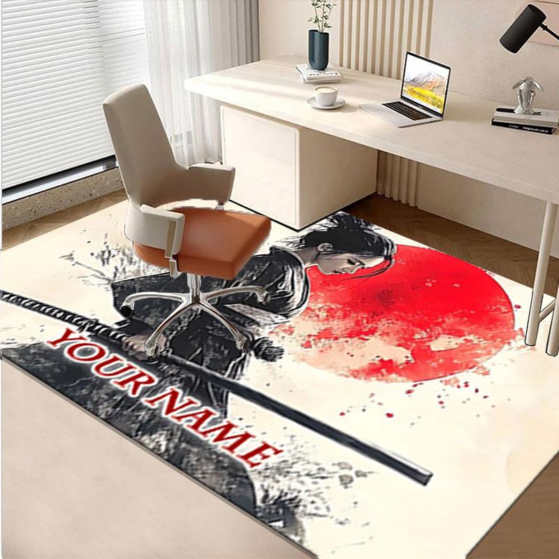 1PC Custom Name Samurai Warrior Spirit Theme Floor Mat Ideal for Living Room, Game Rooms, Office, Bedroom,Floor Mat Playful Design
