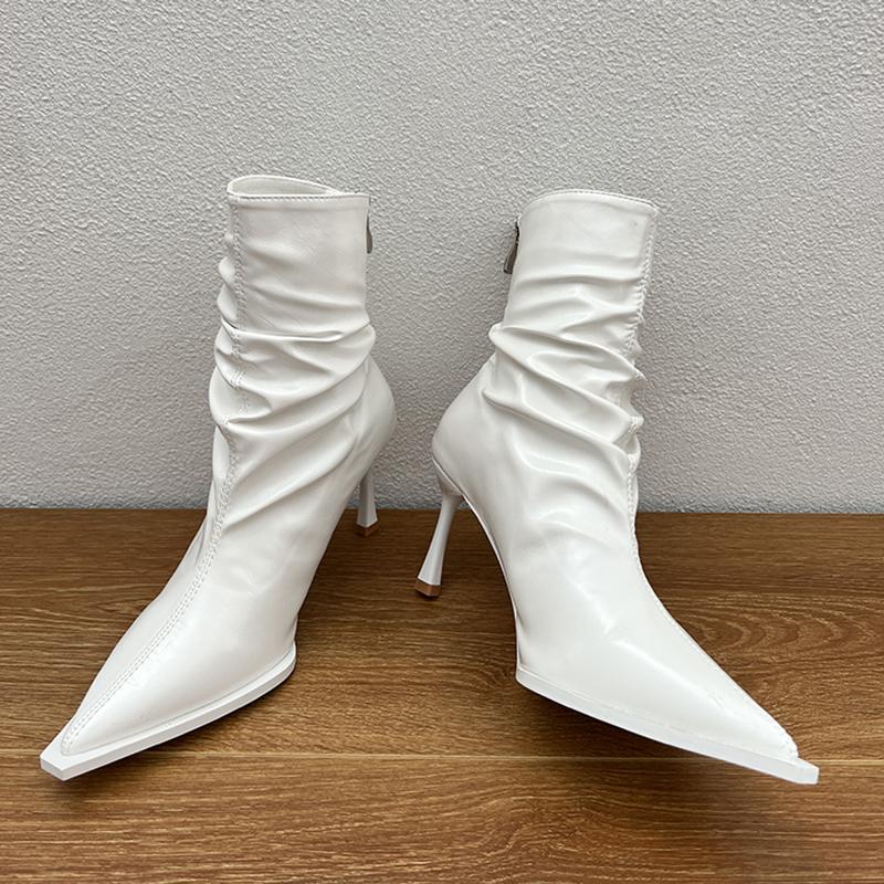 

Зимние женские ботильоны с острым носком, модные короткие ботильоны с застежкой-молнией сзади, женские туфли на высоком каблуке Botas De Mujer 35
