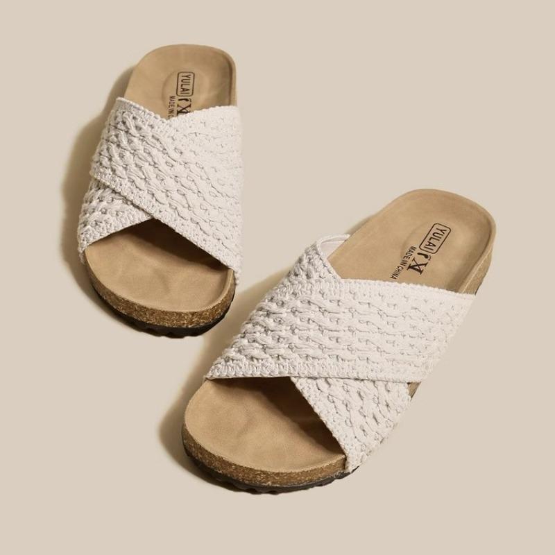Cross-strap Knitted Slippers Women's Summer Wear New Retro Thick-bottomed Beach Vacation Cool Slippers