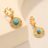Vintage 316L Stainless Steel Gold Color Turquoise Stone Hoop Earrings For Women High Quality Girls Round Huggies Jewelry Party