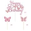 13 ks Růžový motýl Všechno nejlepší k narozeninám Dortová ozdoba Děti Dívka 1. narozeninová oslava Dortová dekorace Dezert Cupcake Ozdoba Potřeby