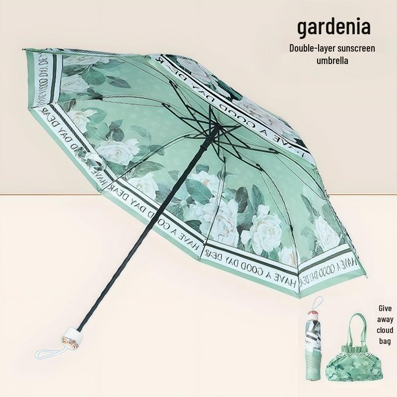 Double-Sided Floral Women's Umbrella: UV Protection, Sunshade, Folding, Dual-Use for Rain and Sun, Outdoor.